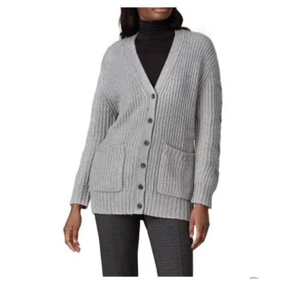 THAKOON Cardigan Womens Large L Gray Braided Cable-Knit Sweater Wool-Blend - Picture 1 of 8